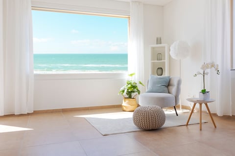 Modern Miami living room with sea view
