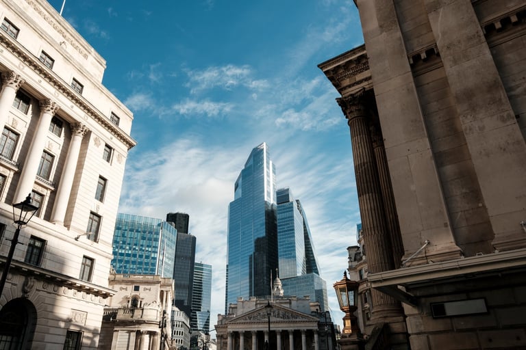 London cityscape with historic buildings and modern skyscrapers