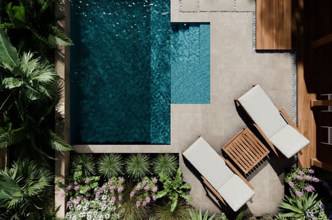 Luxury swimming pool design and garden landscaping in Thailand